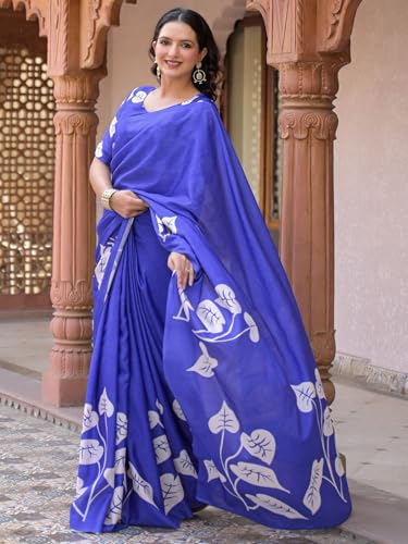 Image of Satrani Women's Chinnon Chiffon Printed Saree with Unstitched Blouse Piece