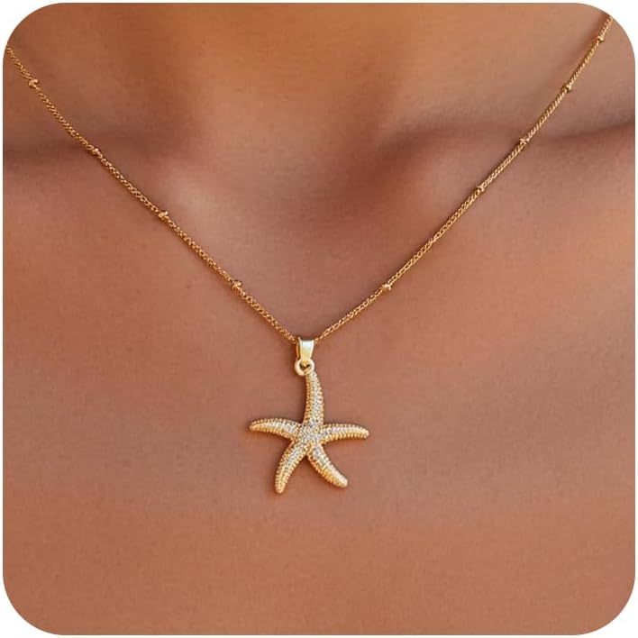 Sea Turtle Necklace for Women 14K Gold Plated Crabs Seashell Starfish Ocean Necklace Shell Pendant Necklaces for Women Jewelry Gift