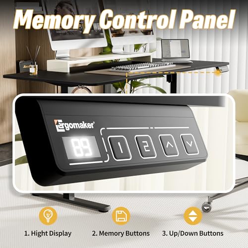 Image of ERGOMAKER 55 inch Electric Standing Desk, Adjustable Height, Sit Stand Up Desk for Home Office & Computer Workstations, Memory Controller, Black