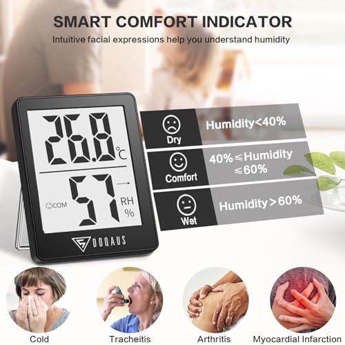 Foto von DOQAUS Digital Hygrometer Innen, 3 Stück Thermo- Hygrometer Feuchtigkeit Raumthermometer Luftfeuchtigkeitsmessgerät mit Hohen Genauigkeit, für Innenraum, Babyraum, Wohnzimmer, Büro