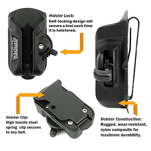 Spider Tool Holster Set - Self Locking, Quick Draw Belt Holster Clip + Elastic Tool Grip - Improve The Way You Carry Your Power Drill, Driver, Multitool, Pneumatic, Flashlight, Hammer, Saw And More! #TOP7