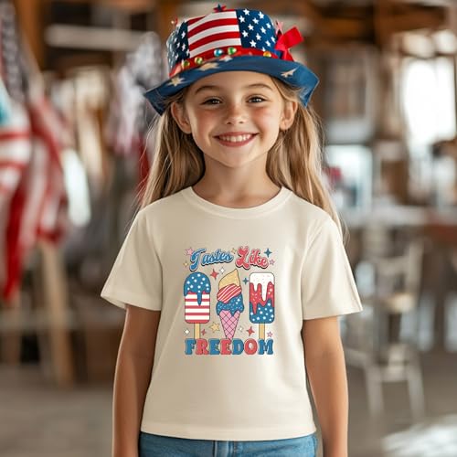 Image of Girl American Flag Shirts Bow Tshirt 4th of July Shirt Cotton Short Sleeve Tees 2-12 Years