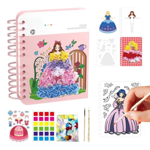 Genérico Empujando arte para ellas, Fabric Art Frenzy - Pintura de punción de princesa | Juguete pintado a mano de la infancia, actividad creativa, divertido juego de motor de viaje