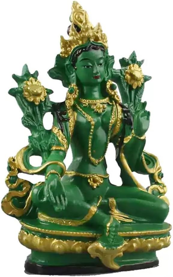 BOXIQUAN Fox 13.5cm Green Tara Buddha Statue, Resin Painted