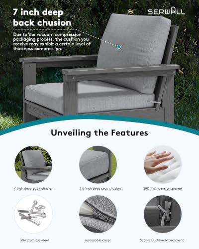 Image of SERWALL HDPE Outdoor Patio Furniture Set Outdoor Couch | All Weather Outdoor Sectional with Coffee Table & Side Table, Gray Frame & Gray Cushions