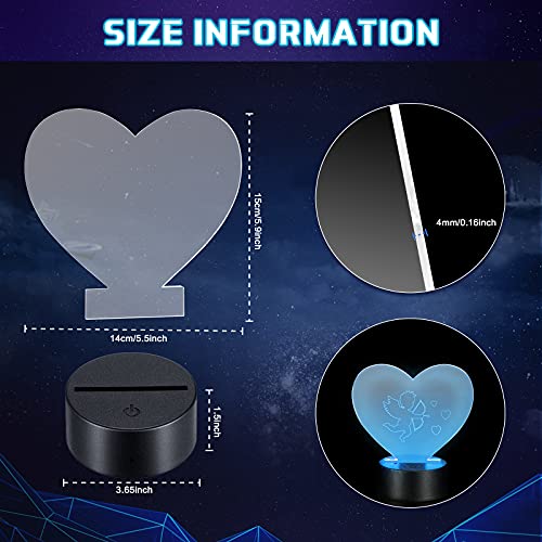 Image of Honoson 4 Set 3D Night Light Kit with Remote, 16-Color Base for Acrylic Sheets, 4 Modes for Bedroom Decor(Heart Style)