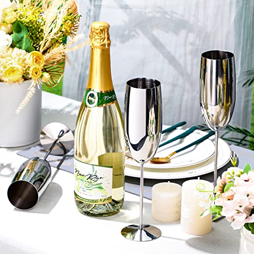 Set Of 12 Stainless Steel Champagne Flutes Silver Champagne Glasses With Box 8.5 Oz Champagne Wine Glasses Bulk Unbreakable Toasting Glasses For Wedding, Anniversary, Parties, Bride Gifts #TOP2