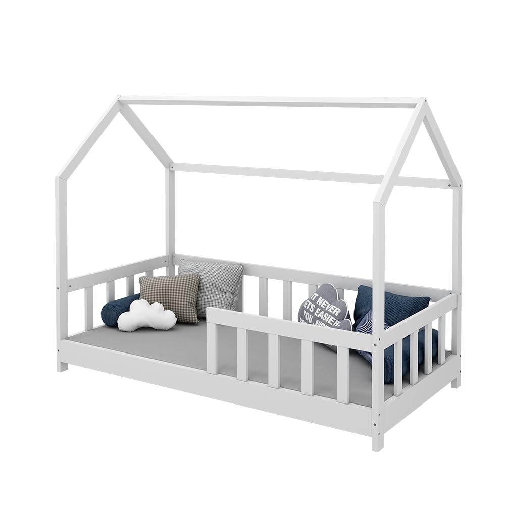 VitaliSpa letto montessori bambini Michelle, Bianco, 80x160 cm con protezione anticaduta