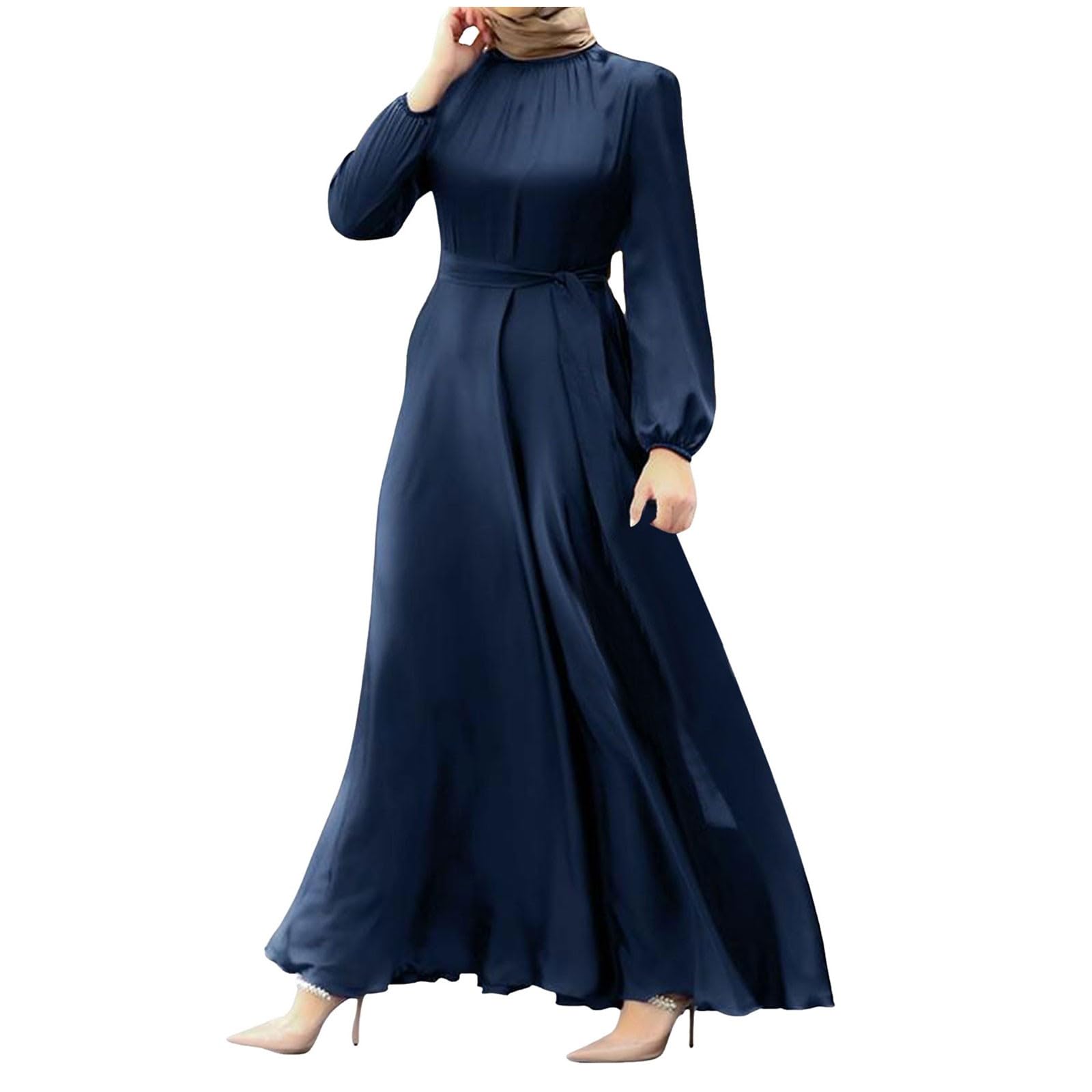 Genericlong Sleeve Chiffon Maxi Dresses Womens Muslim Long Sleeve Button
