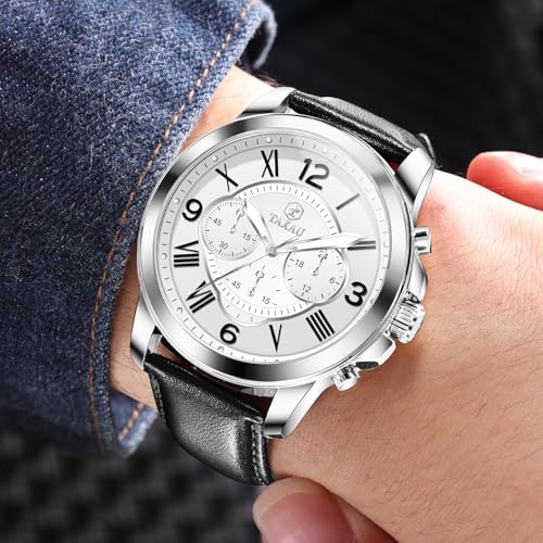 Men's Chronograph Watch Large Face Easy to Read Analog Quartz Men Dress Watch Leather Strap Waterproof Luminous Fashion Casual Wrist Watch for Men2