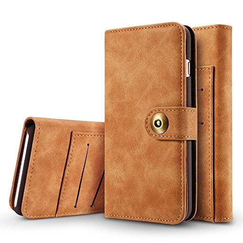 iPhone 8 Fall, DFLY [2 in 1] [Abnehmbare Geldbörse Folio] [Retro Premium Echt Leder PU-Leder von außen und offene Haar der inneren] Fall, khaki,