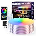 Ustarus Neon Light LED Strip Rope Lights RGB IC 20FT for Bedroom with RF Remote Dimmable Bluetooth App IP67 Waterproof Music Sync, Color Changing Lighting for Kids Wall Decor Indoor Outside