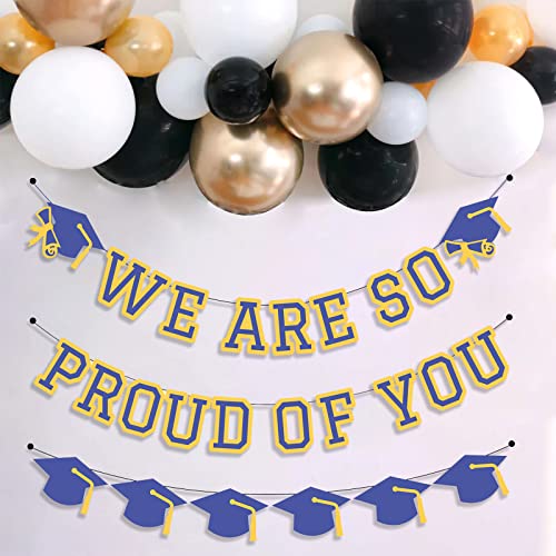 Image of We Are So Proud Of You Banner Graduation Party Decorations Congrats Grad Cap Garlands Wall Sign Blue Yellow