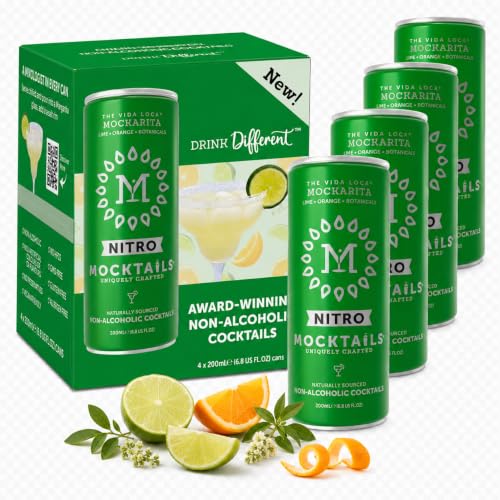 NITRO Mocktails Mockarita (Pack of 4) | Award-Winning Non-Alcoholic Margarita | Non-GMO & Vegan NA Drinks | Low Calorie Alcohol Alternative Beverage | Zero Proof Flavorful Canned Mocktails | 4x200ml