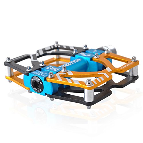 Thinktop Aluminum Alloy Mountain Bike Pedals Axle 9/16 3 Bearing Platform Pedals Flat Sealed Ever Lubricate Bearing For Road Bmx Mtb Bicycle Cycling, Gold #TOP7