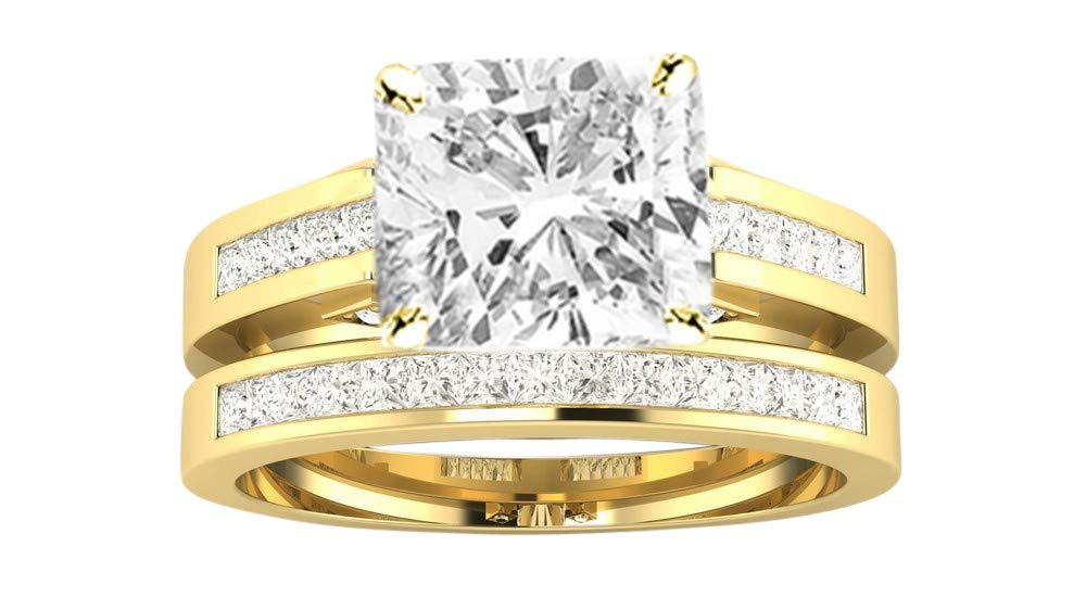 2 Ctw 14K White Gold Channel Princess Cut GIA Certified Diamond Engagement Ring Bridal Set Cushion C