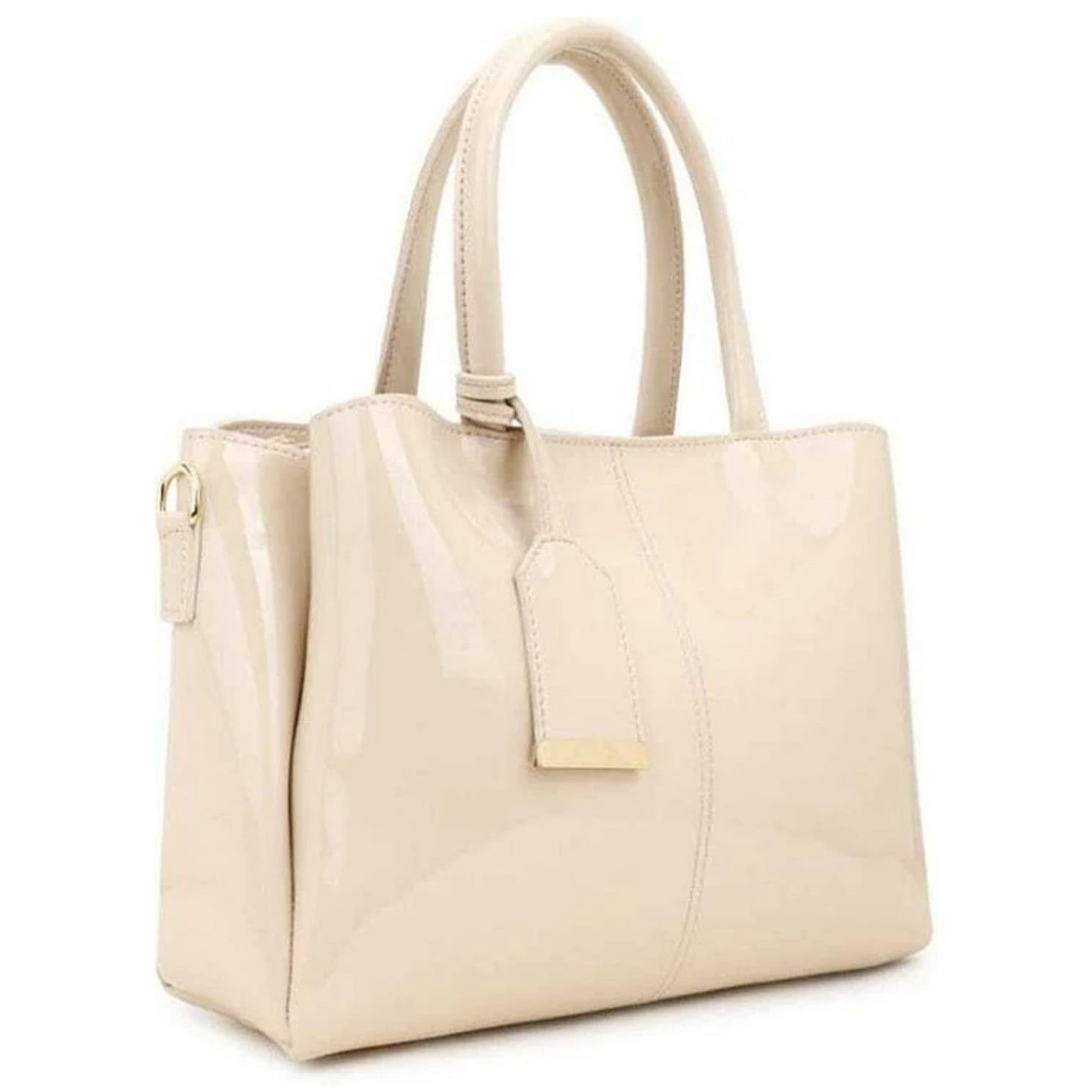 Patent Finish Tote Handbag with Crossbody Strap-picture-18
