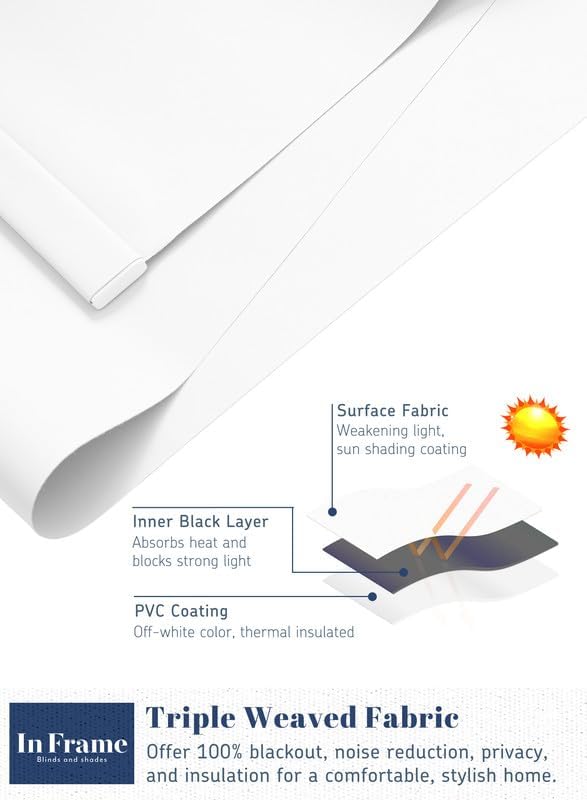 IN FRAME Roller Shades Blackout Blinds for Windows, UV Protection Window Shades Door Blinds, Thermal Insulated Privacy Fabric, No Tools Easy Install for Home, Office and Bedroom, 35" W x 72" H, White