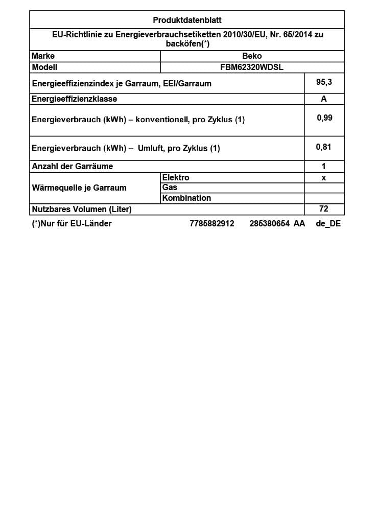 Beko FBM62320WDSL Freistehender Herd Multifunktionsofen mit Gaskochfeld 72 l Garraum 4 Kochzonen Weiß