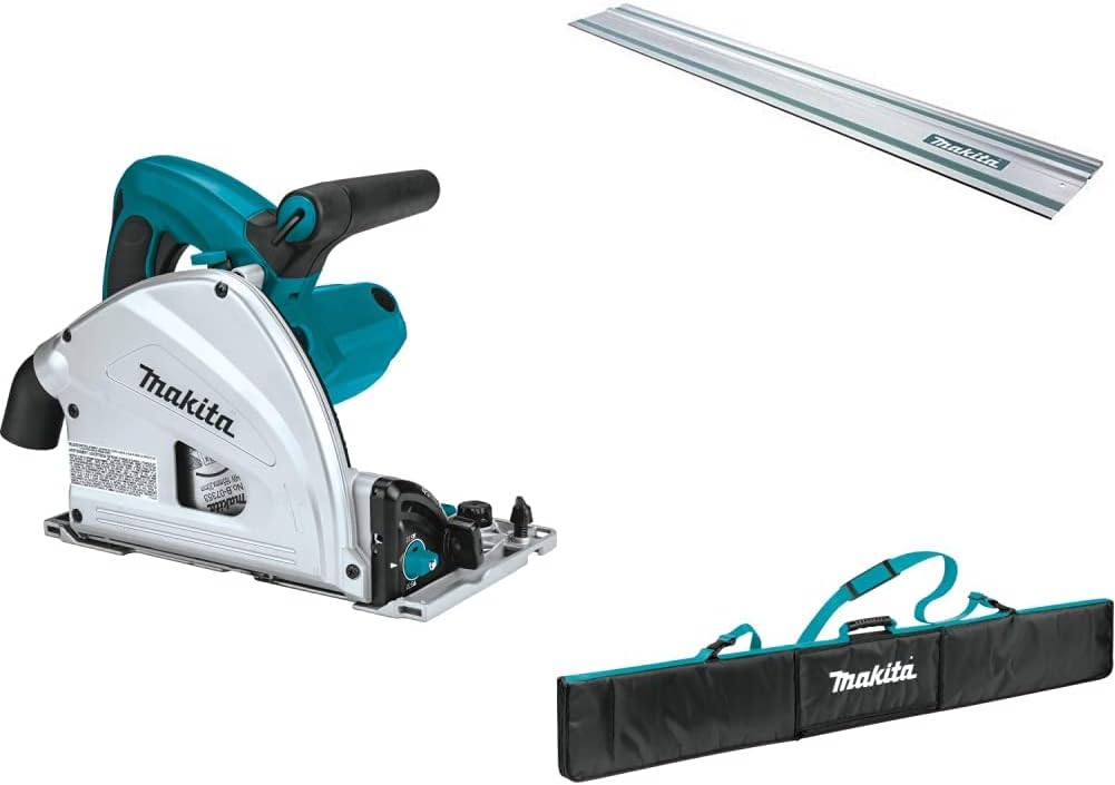 Makita SP6000J 6-1/2" Plunge Circular Saw, with Stackable Tool Case, 194368-5 55" Guide Rail, & E-05664 Premium Padded Protective Guide Rail Bag for Guide Rails up to 59"