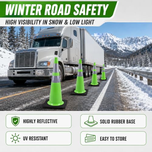 Image of BESEA 8 Pack 28 Inch Green Traffic Cones with Wide Weighted Base