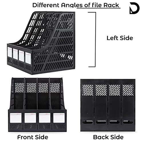 Image of DaKos Multipurpose Plastic 4 Compartments File Rack Paper Holder Desktop, File Holders Organizer Box (Black)