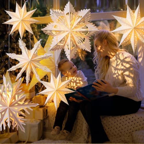 Image of Watersay 6 Pack Snowflake Paper Lantern LED, 18 x 14 x 10 Inch, Cute