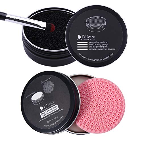 DUcare Makeup Brush Clean Set: Solid Soap Cleanser & Color Removal Sponge