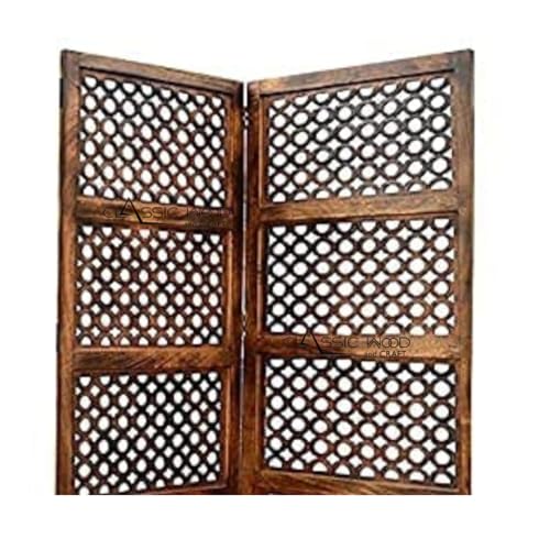 Image of Classic Wood and Craft Wooden Room Divider Partition for Living Room, Privacy Partition, Partition Wall, Divider for Makeup Studio /Office (4 Panels - Jhalli Frame Design)