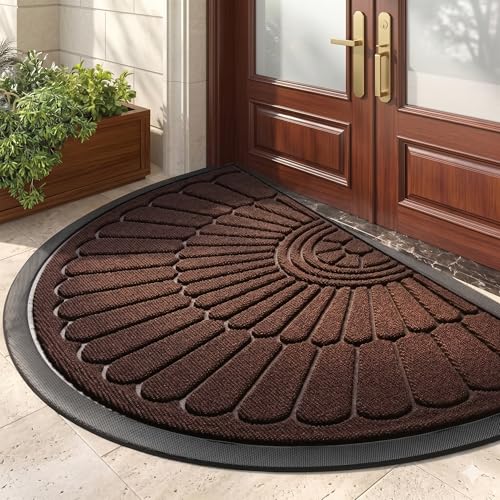 Image of Half Round Door Mat for Entrance - Anti-Skid Rubber Backing, Absorbent & Washable Rug for Indoor Outdoor Use - Semi-Circle Welcome Mat for Home, Bathroom, Kitchen - 45x75cm