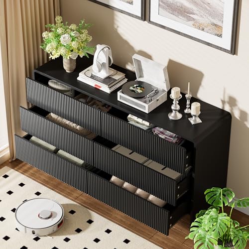 Image of Furniway Black 6 Drawer Dresser for Bedroom, 55.1 inch Wide Chest of Drawers