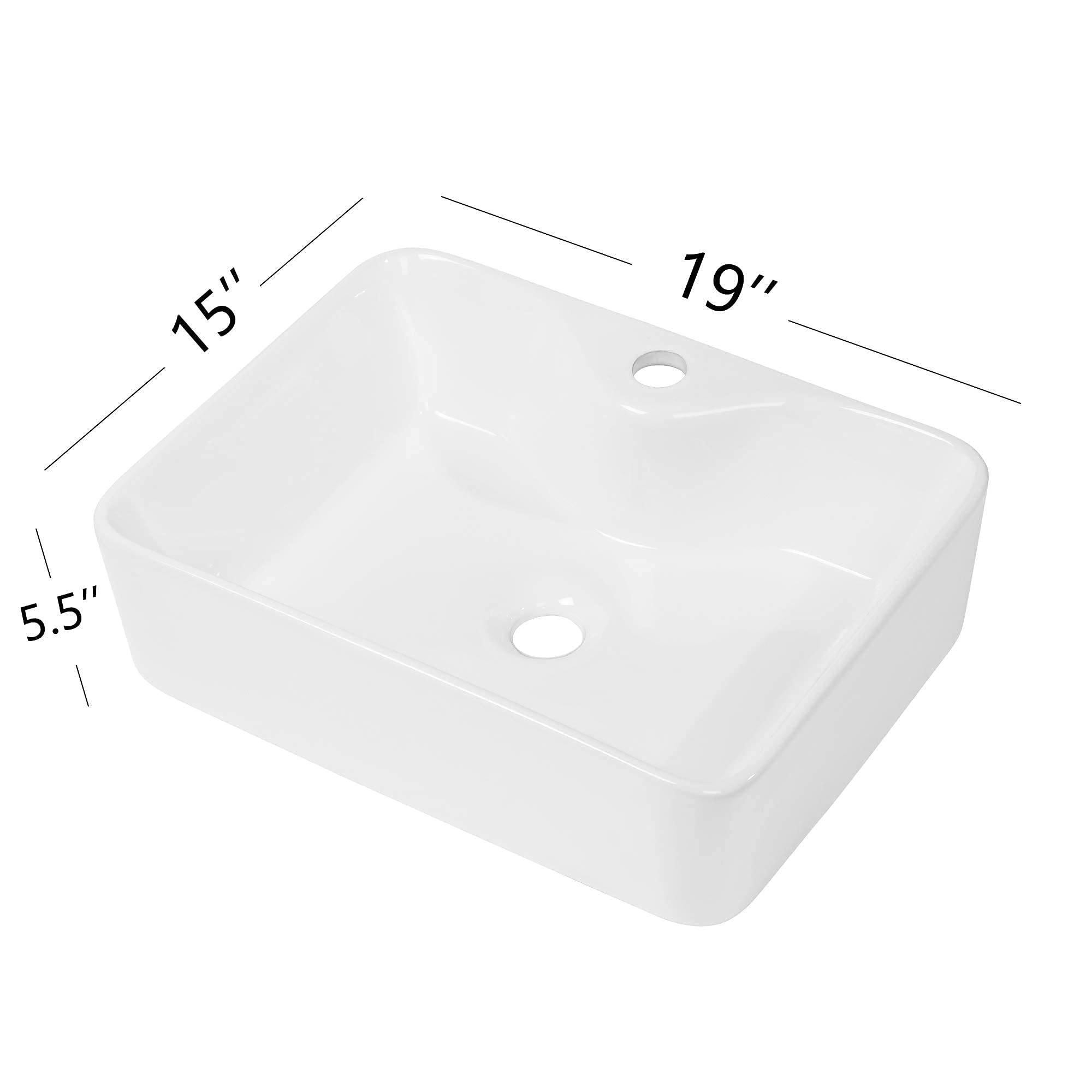 Dcolora Kessel Spüle rechteckig 48,3 x 38,1 cm Weiß Gefäß Spüle mit Wasserhahnloch Keramik Porzellan Rechteck Badezimmer Gefäß Waschbecken oberhalb Theke Waschbecken Waschbecken