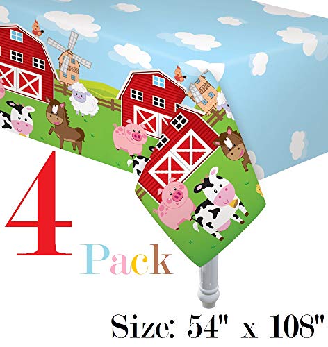 image for oojami 4 Pack | Table Cover | Farm House Fun Barnyard Animals Party Ta