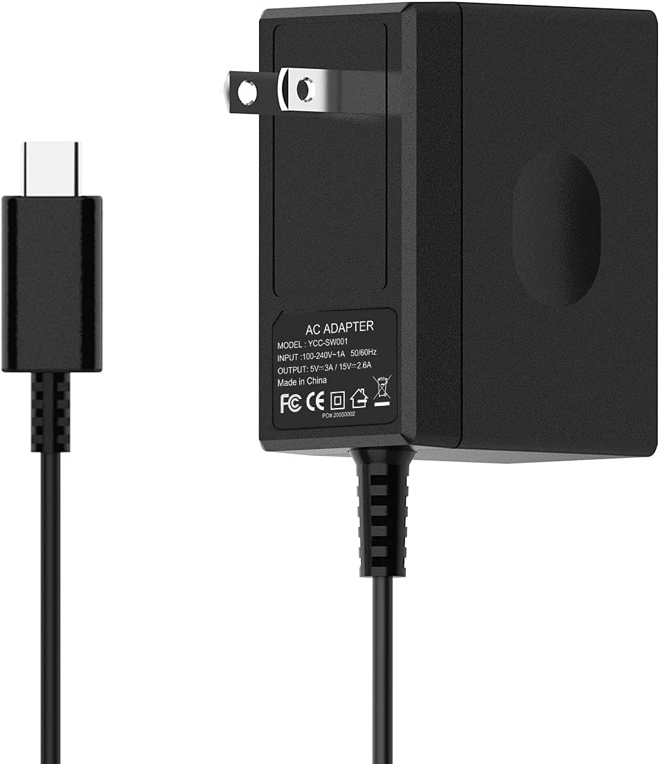 Y Team Charger for Switch, Fast Switch Charger AC Adapter for Switch /Lite/Dock/Pro Controller with 5FT USB Type C Cable 15V/2.6A Power Supports TV Mode and Dock Station