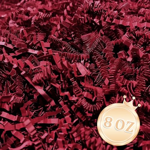 Image of Zankubom 1 /2LB Deep Red Crinkle Cut Paper Shred Filler Great for Gift Wrapping, Deep Red Basket Fillers, Birthday, Gift Wrapping, Anniversary, Valentine's Day Christmas Party Decor Filling Supplies