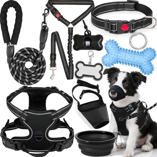 YXFDOYT No-Pull Dog Harness & Leash Set (Black, M)