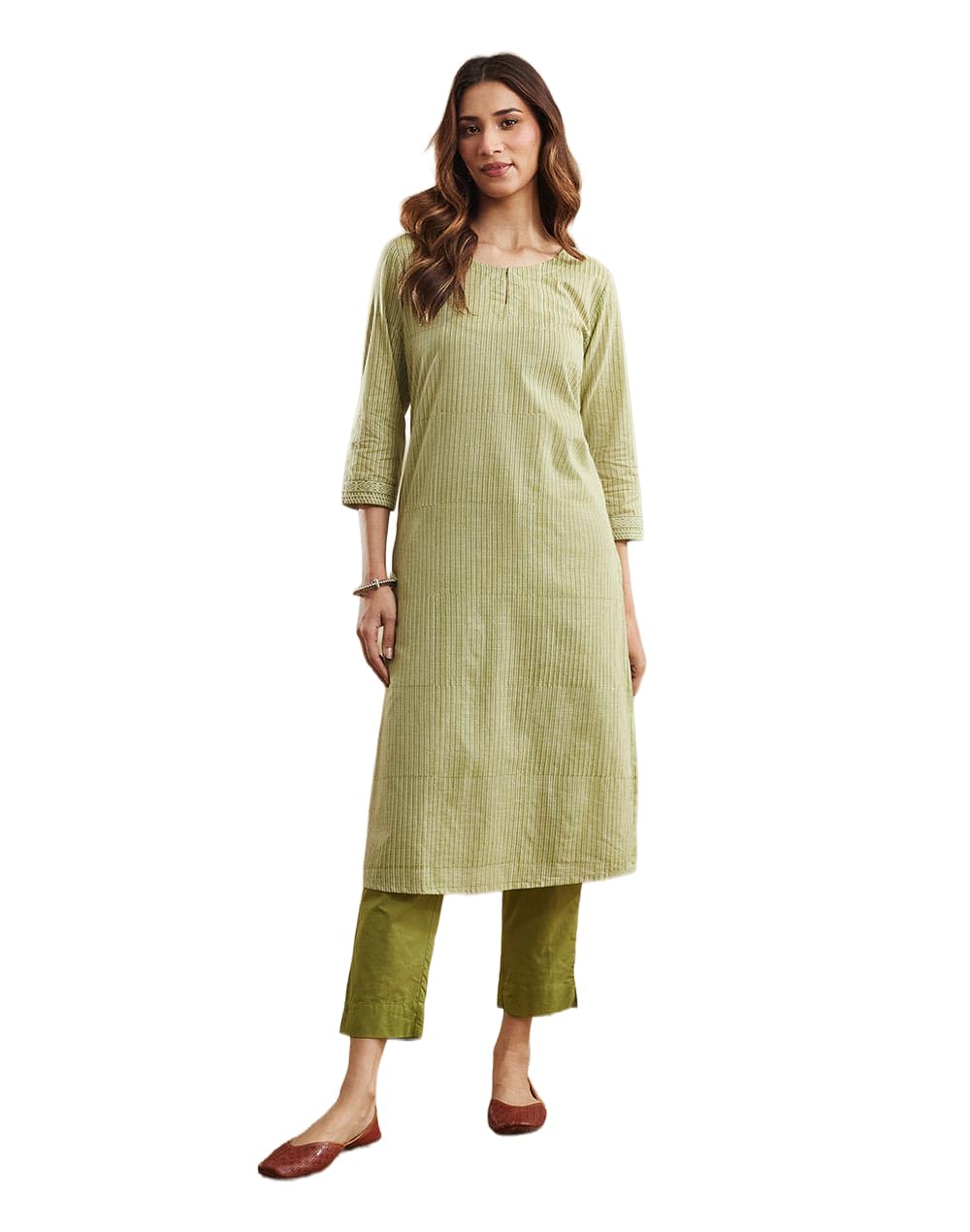 Green Cotton Long Kurta-image-17