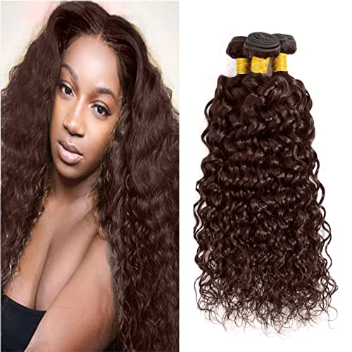 #4 Water Wave Bundles Human Hair Grade 8A Unprocessed Virgin Hair 3 Bundles Water Wave Brazilian Remy Hair Bundle #4 Dark Brown Bundles 22 24 26 Inch