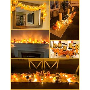 Fall Decor 2 Pack Lighted Fall Garland Total 164ft 40 LED Thanksgiving Decorations Halloween String Lights Friendsgiving Gift Thanksgiving Decor for Home Holiday Autumn Garland Indoor