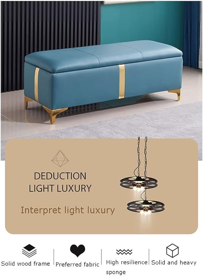 Ottoman Storage Shoe Bench Sofa Bench Bed End Stool Shoe Bench Makeup Bench Long Chair Soft Sofa Bedroom Bed End Stool Foot Rest Stool Seat(Light Blue,100x45x42cm)