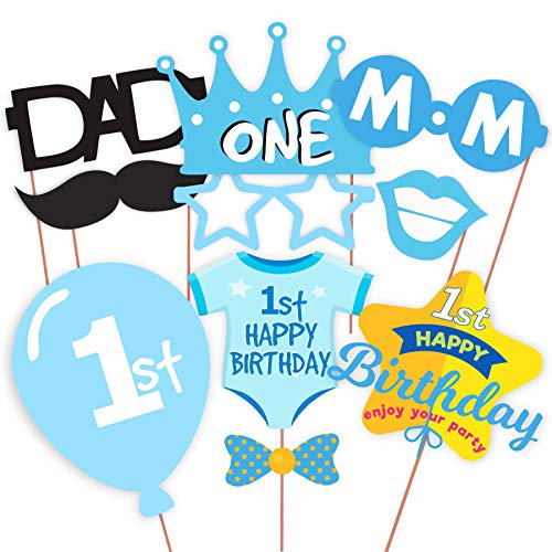 Image of Wobbox All Occasion Indian Family Photo Booth Party Props (18 Pieces) & First Birthday Party Props for Birthday Events, Blue