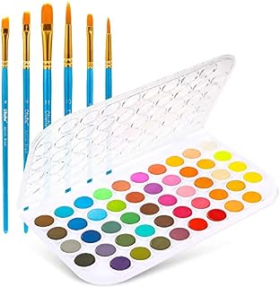 Watercolour Paint Set, Ohuhu 48 Vivid Colours Water Colour Paints, Light and Portable Watercolour Paints with 6 Paintbrush Set for Colouring and Painting, Perfect Art Gift for Adults Kids