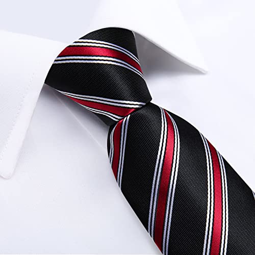 Image of DiBanGu Striped Tie Set for Men Silk Woven Plaid Necktie and Pocket Square Cufflinks Business Wedding