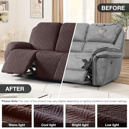 Image of Timeles Recliner Covers for 3 Seater Reclining Couch Covers Sofa Slipcover Furniture Protector for Dogs and Pets Stretch Soft Washable (Three-Seater, Coffee)