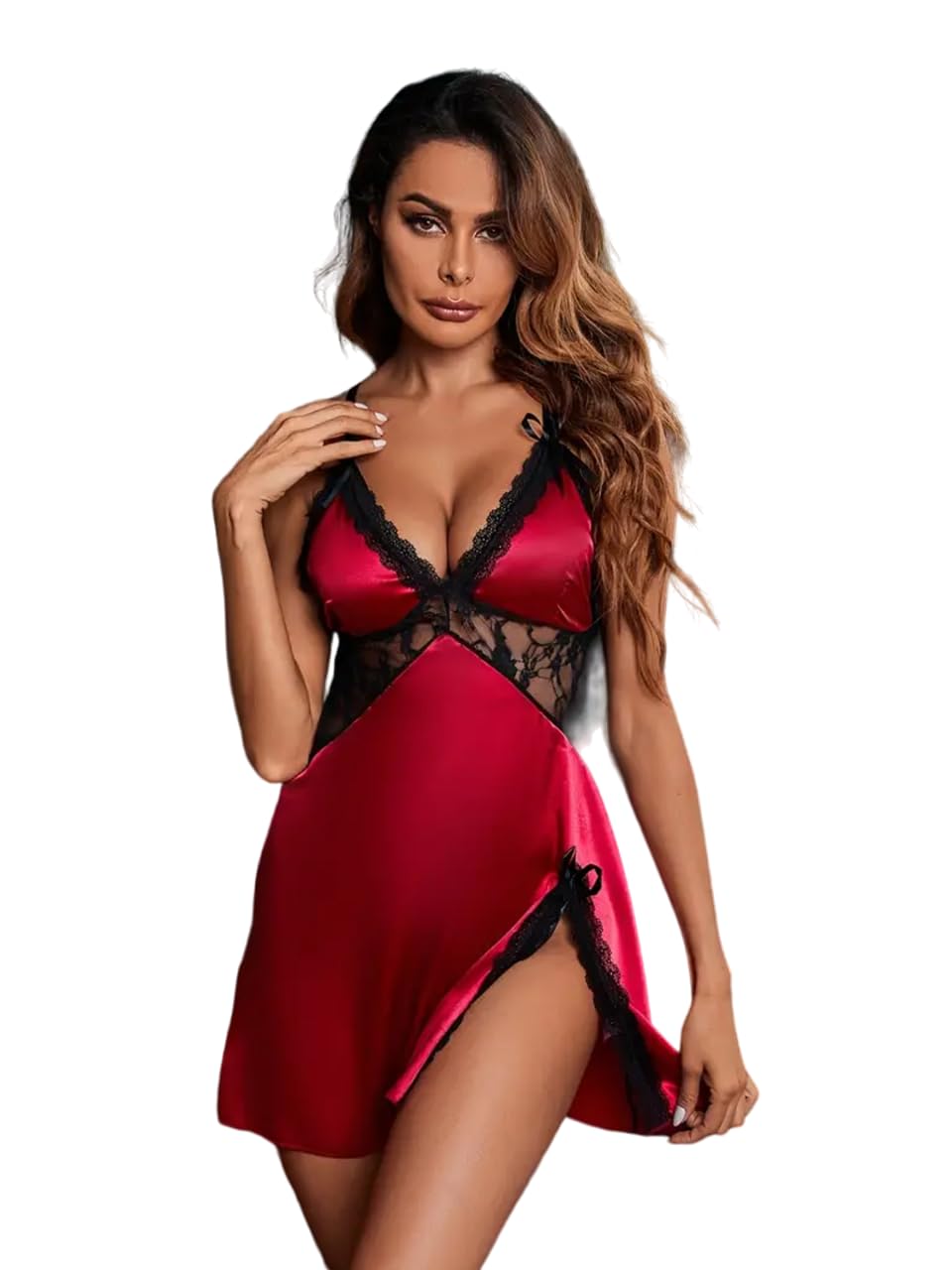 xivir Women Lingerie V Neck Nightwear Satin Sleepwear Lace Chemise Mini Teddy Nightgown Babydoll Sleepwear Dress-picture-45
