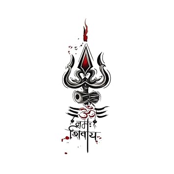 Om Symbol with Trishul and Sanskrit Text, Digital Art Print, 10.5x 6 cm