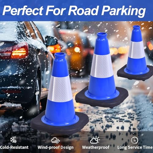 Image of BESEA 4 Pack 18 Inch Blue Traffic Cones with Wide Stable Base
