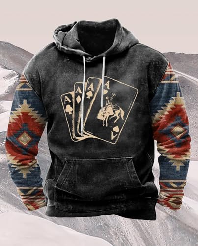Western Hoodie for Men Aztec Cowboy Printed Drawstring Pullover Hooded Sweatshirt Mens Comfy Fleece Sweatshirt4