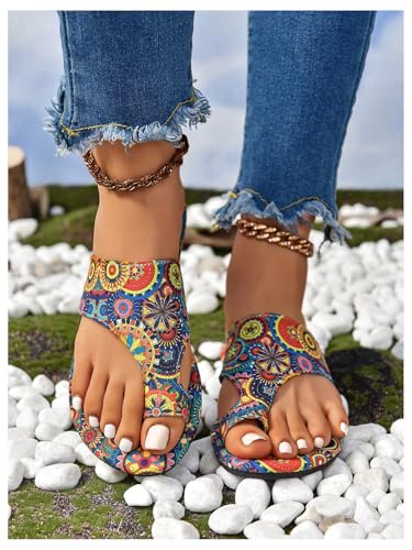 GORGLITTER Women's Colorful Beach Thong Sandals Rainbow Open Toe Slip On Flip Flops Summer Flat Slides 20252