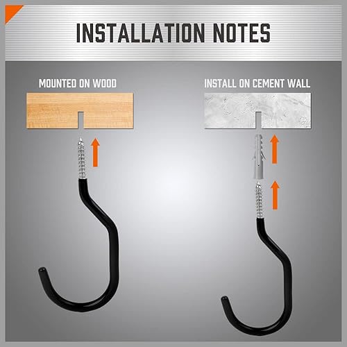 Miniatura 6 de HORUSDY Paquete de 6 ganchos resistentes de 6 pulgadas, capacidad de 100 libras, ganchos de pared y bicicleta para techo de garaje
